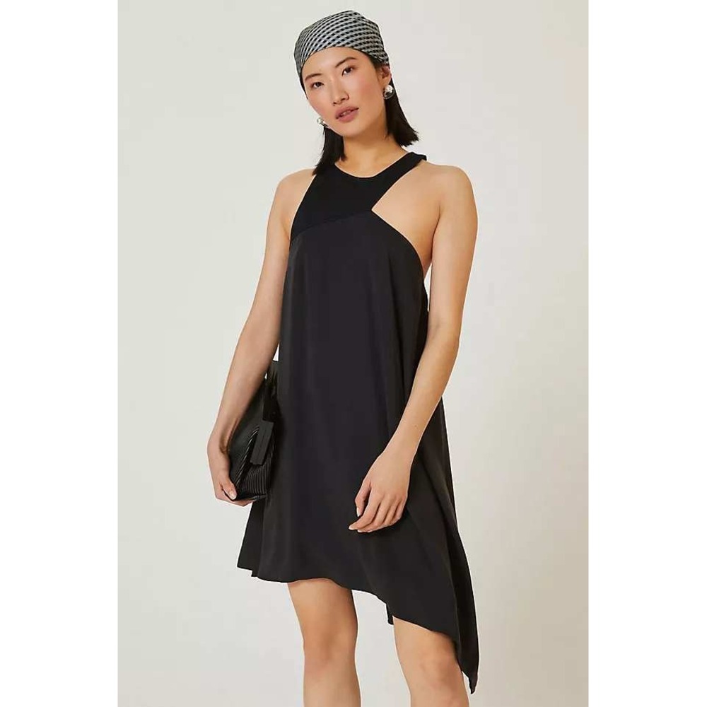 by Anthropologie Mixed Up Mini Dress Black Asymmetrical Neck Mini Dress Size 10